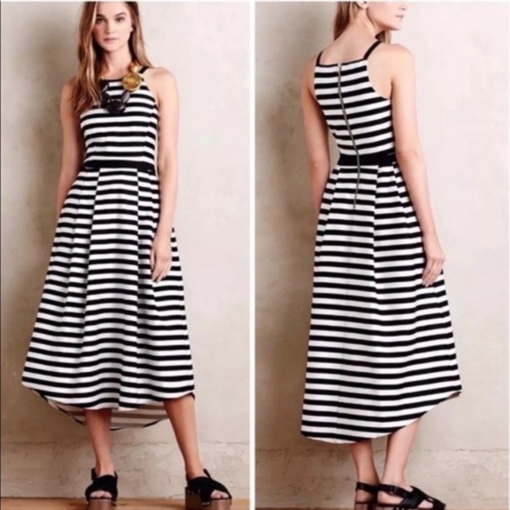 NWT Hunter Bell striped midi dress Anthropologie black white 4P 4 petite